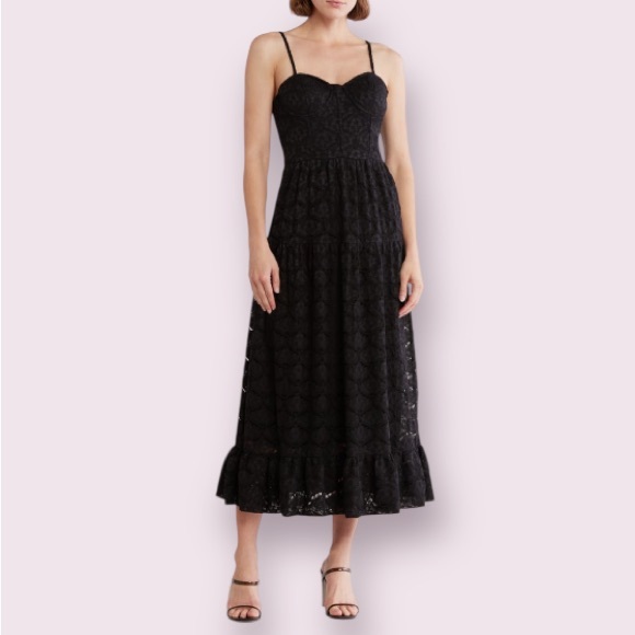 NSR Dresses & Skirts - NSR Lace Bustier Midi Dress in Black